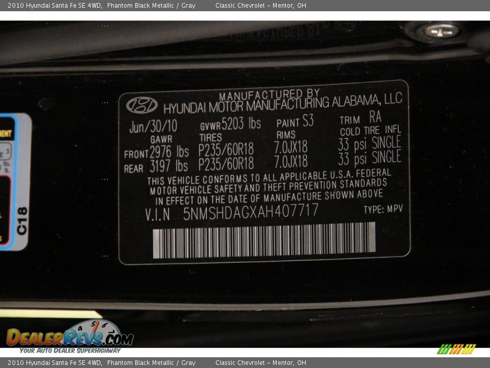 2010 Hyundai Santa Fe SE 4WD Phantom Black Metallic / Gray Photo #17
