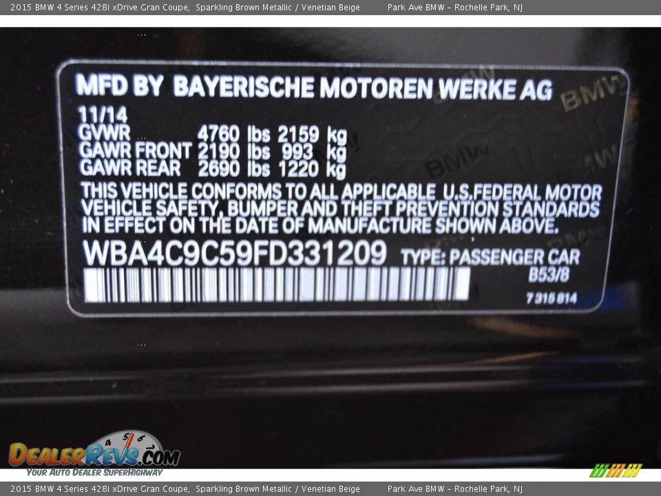 2015 BMW 4 Series 428i xDrive Gran Coupe Sparkling Brown Metallic / Venetian Beige Photo #36