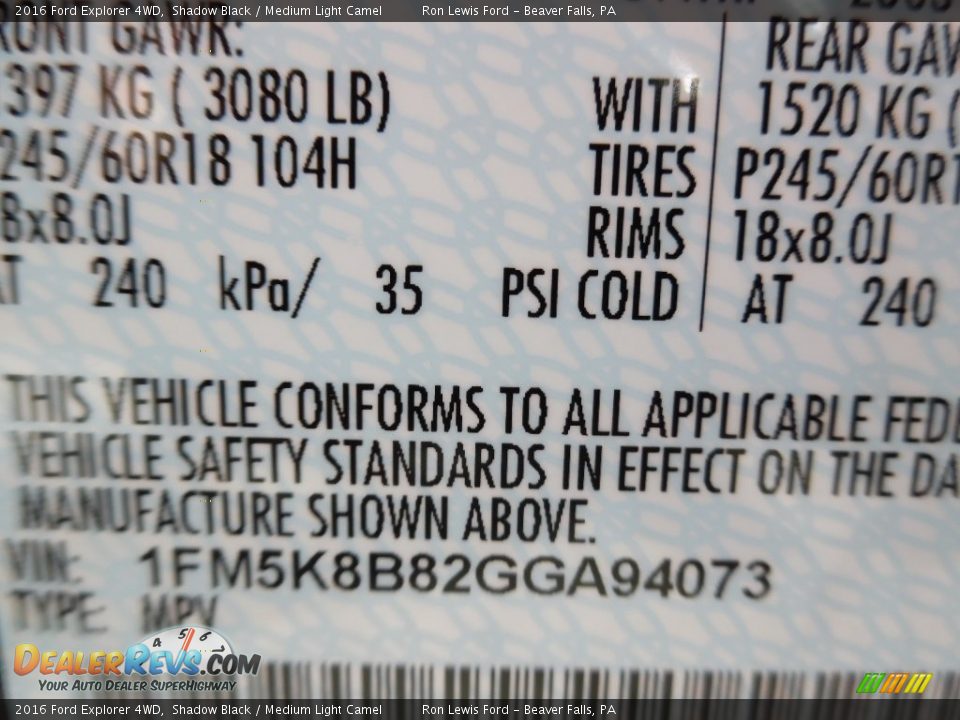 2016 Ford Explorer 4WD Shadow Black / Medium Light Camel Photo #15