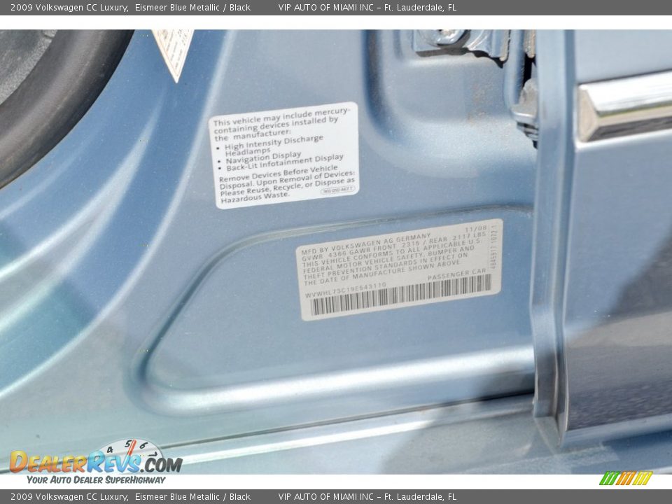 2009 Volkswagen CC Luxury Eismeer Blue Metallic / Black Photo #26