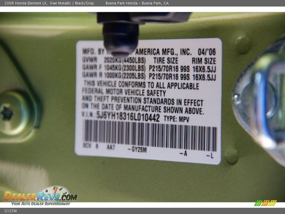 Honda Color Code GY25M Kiwi Metallic