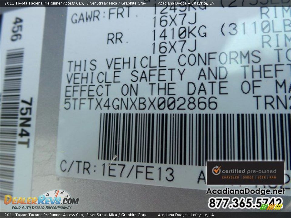 2011 Toyota Tacoma PreRunner Access Cab Silver Streak Mica / Graphite Gray Photo #16