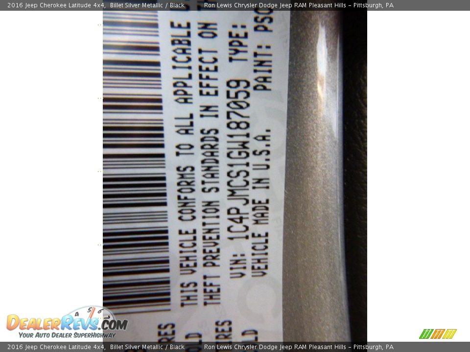 2016 Jeep Cherokee Latitude 4x4 Billet Silver Metallic / Black Photo #14