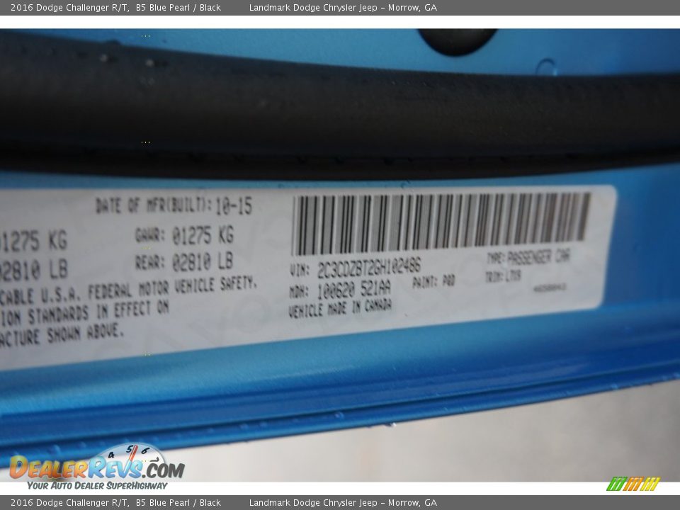 2016 Dodge Challenger R/T B5 Blue Pearl / Black Photo #10
