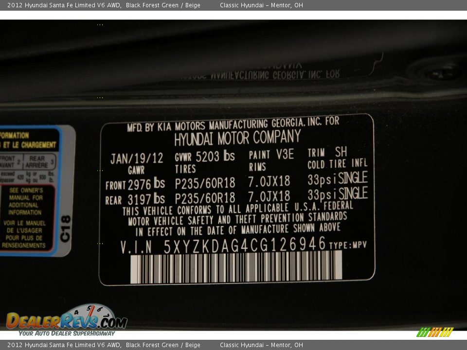 2012 Hyundai Santa Fe Limited V6 AWD Black Forest Green / Beige Photo #17