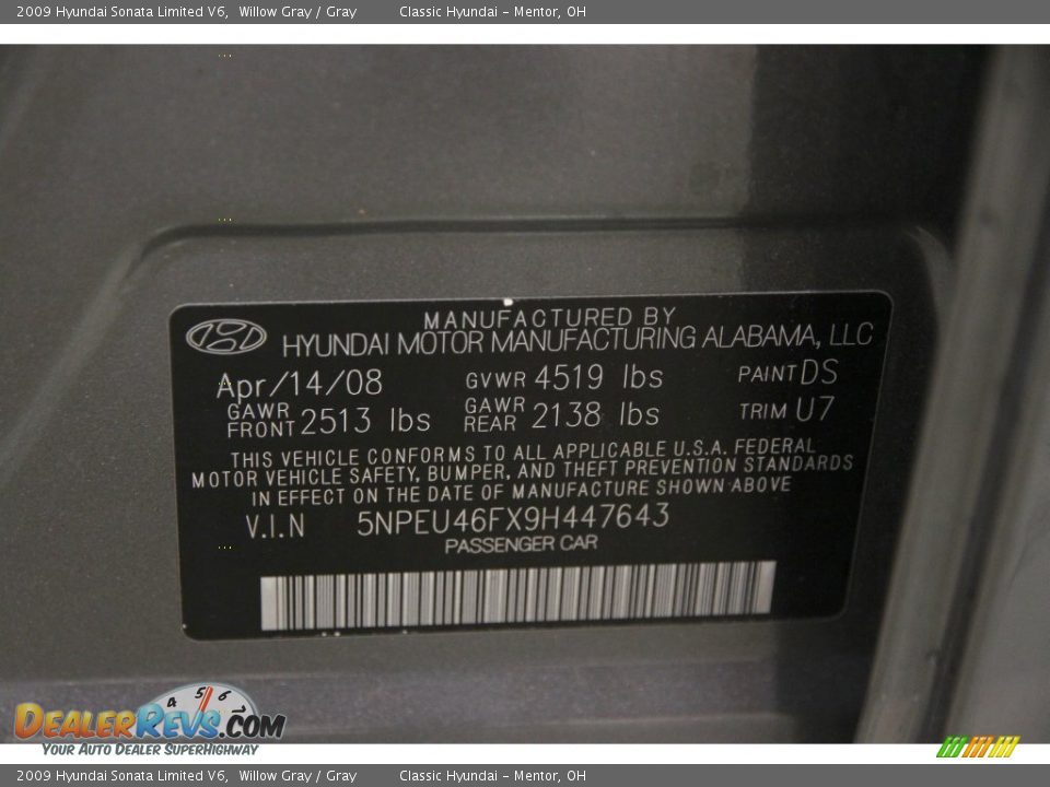 2009 Hyundai Sonata Limited V6 Willow Gray / Gray Photo #15