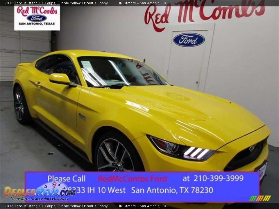 2016 Ford Mustang GT Coupe Triple Yellow Tricoat / Ebony Photo #1