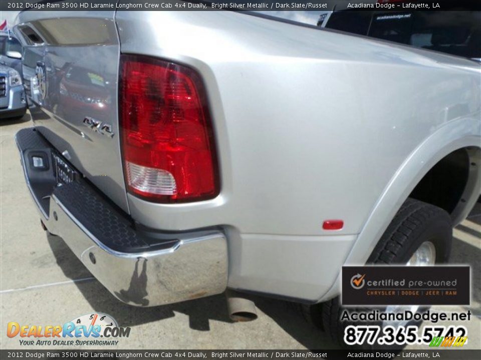 2012 Dodge Ram 3500 HD Laramie Longhorn Crew Cab 4x4 Dually Bright Silver Metallic / Dark Slate/Russet Photo #9