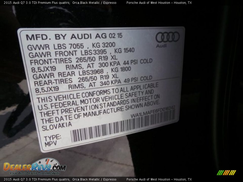 2015 Audi Q7 3.0 TDI Premium Plus quattro Orca Black Metallic / Espresso Photo #31