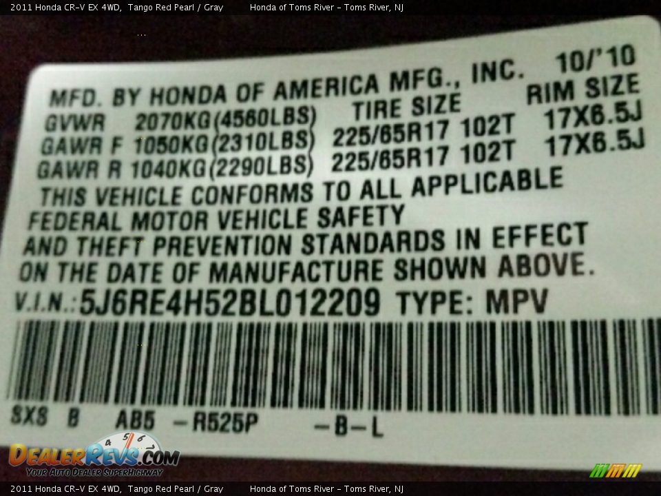 2011 Honda CR-V EX 4WD Tango Red Pearl / Gray Photo #26