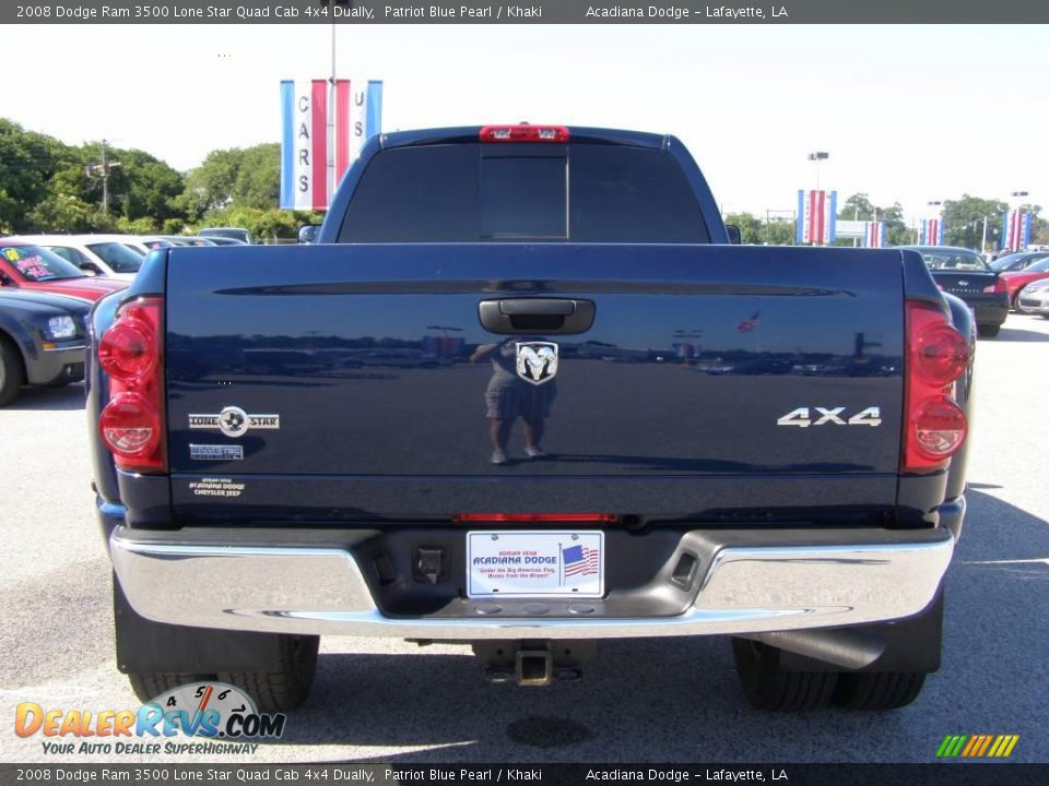 2008 Dodge Ram 3500 Lone Star Quad Cab 4x4 Dually Patriot Blue Pearl / Khaki Photo #4