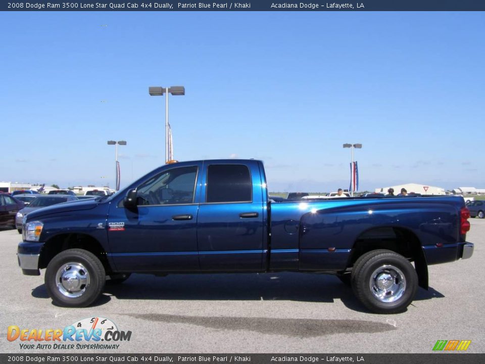 2008 Dodge Ram 3500 Lone Star Quad Cab 4x4 Dually Patriot Blue Pearl / Khaki Photo #6