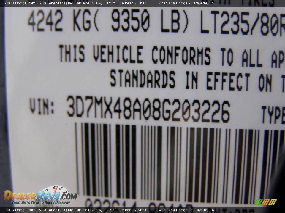 2008 Dodge Ram 3500 Lone Star Quad Cab 4x4 Dually Patriot Blue Pearl / Khaki Photo #13