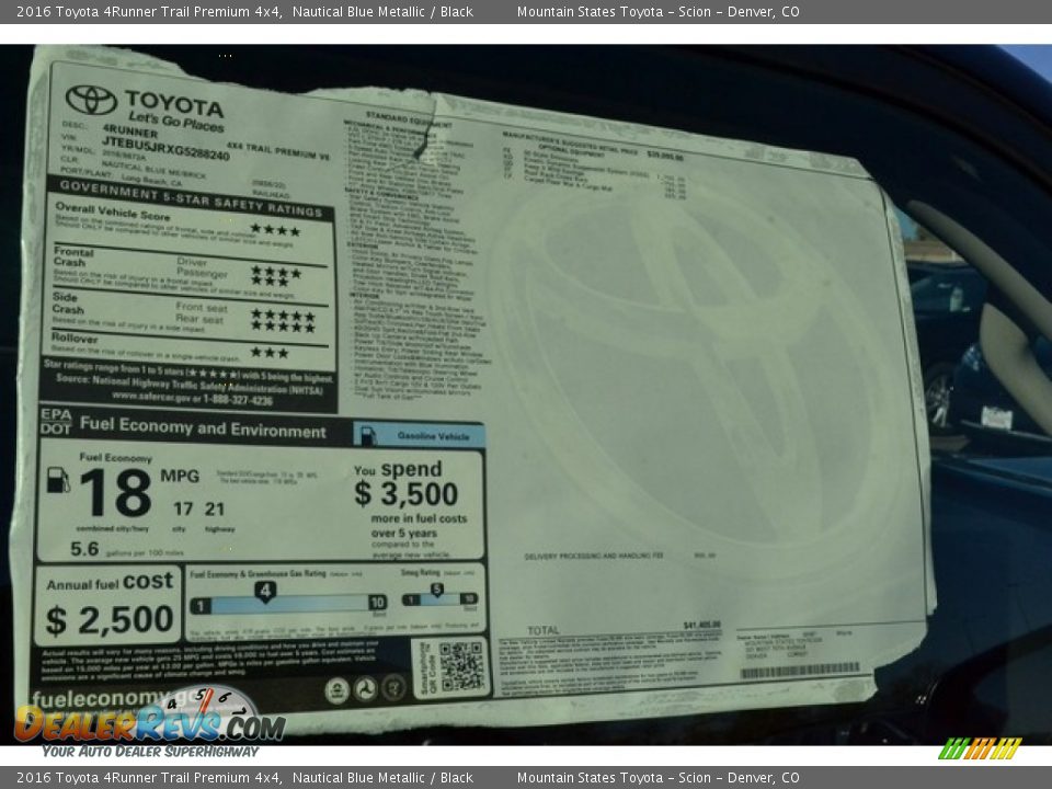 2016 Toyota 4Runner Trail Premium 4x4 Nautical Blue Metallic / Black Photo #10