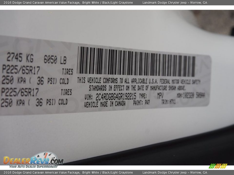 2016 Dodge Grand Caravan American Value Package Bright White / Black/Light Graystone Photo #9