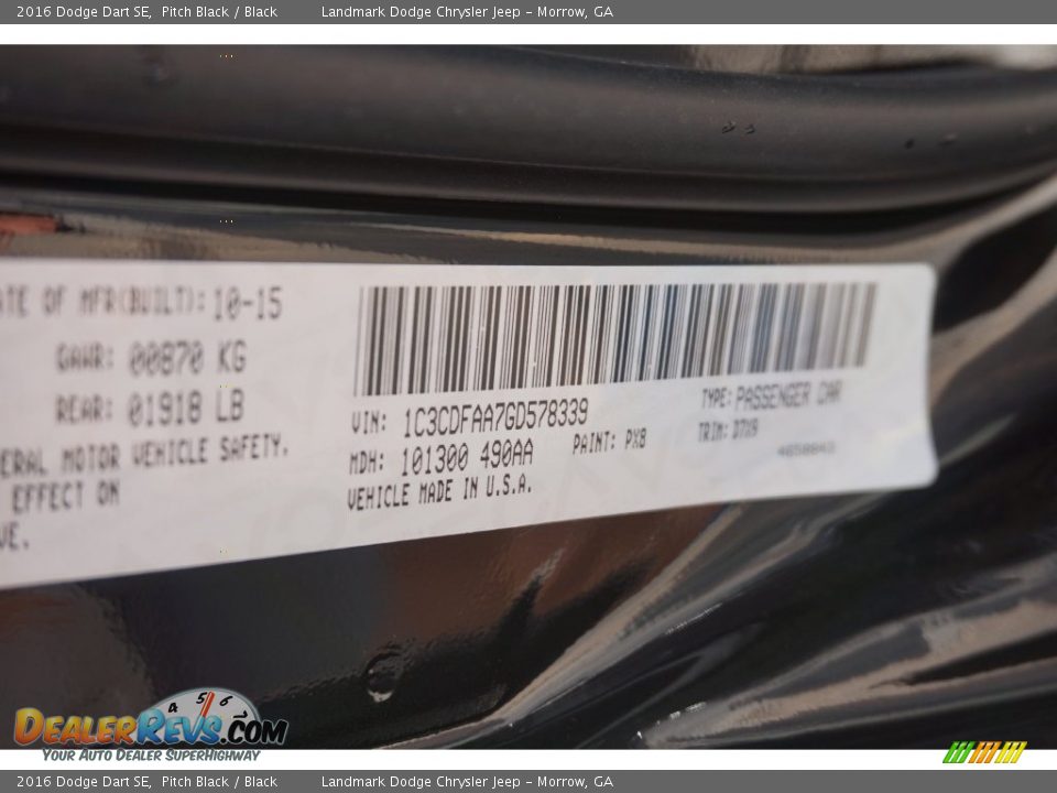 2016 Dodge Dart SE Pitch Black / Black Photo #9