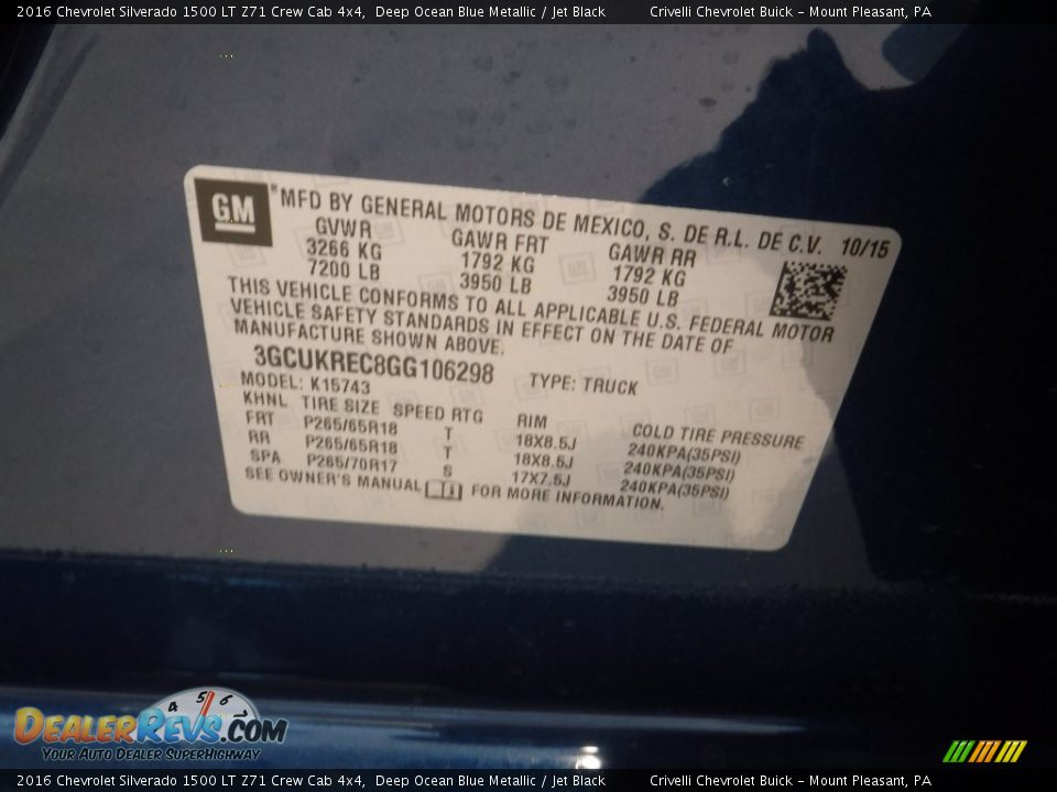 2016 Chevrolet Silverado 1500 LT Z71 Crew Cab 4x4 Deep Ocean Blue Metallic / Jet Black Photo #20