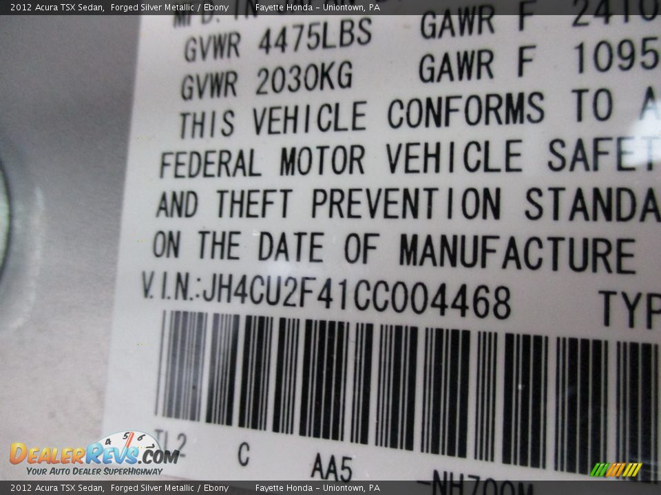 2012 Acura TSX Sedan Forged Silver Metallic / Ebony Photo #9