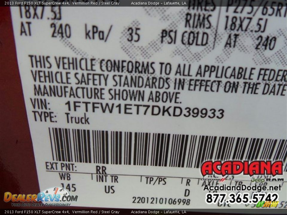2013 Ford F150 XLT SuperCrew 4x4 Vermillion Red / Steel Gray Photo #13
