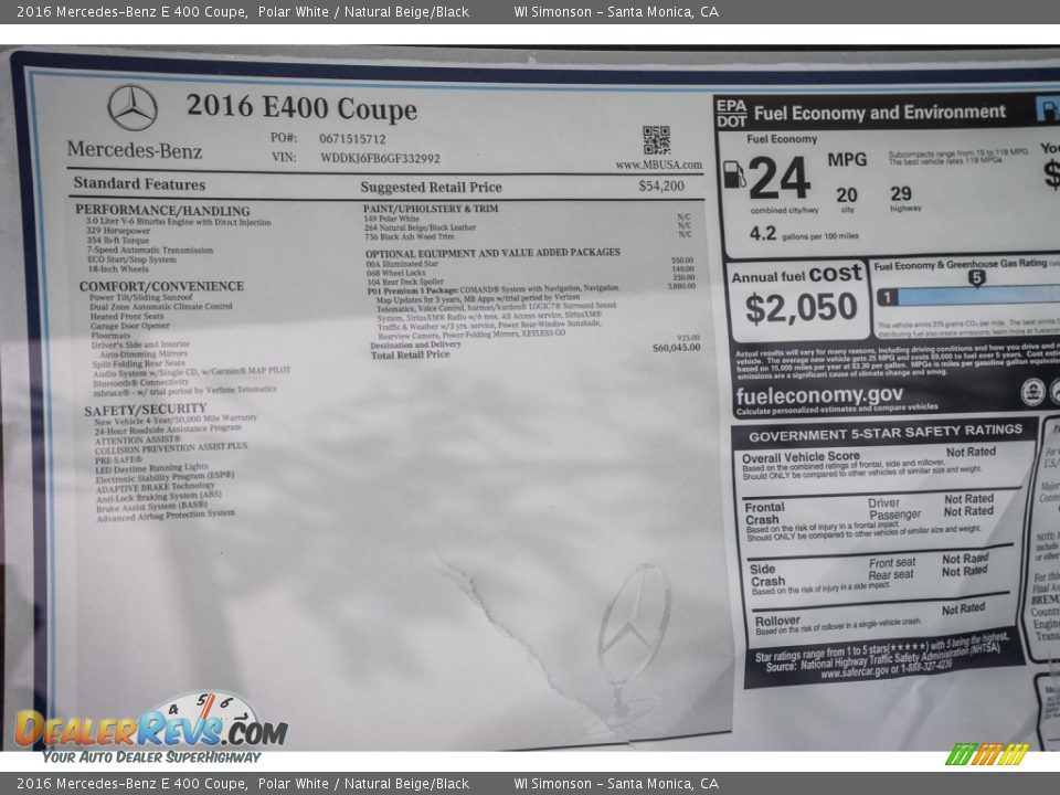 2016 Mercedes-Benz E 400 Coupe Polar White / Natural Beige/Black Photo #11