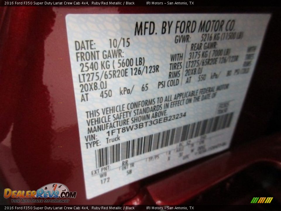 2016 Ford F350 Super Duty Lariat Crew Cab 4x4 Ruby Red Metallic / Black Photo #16
