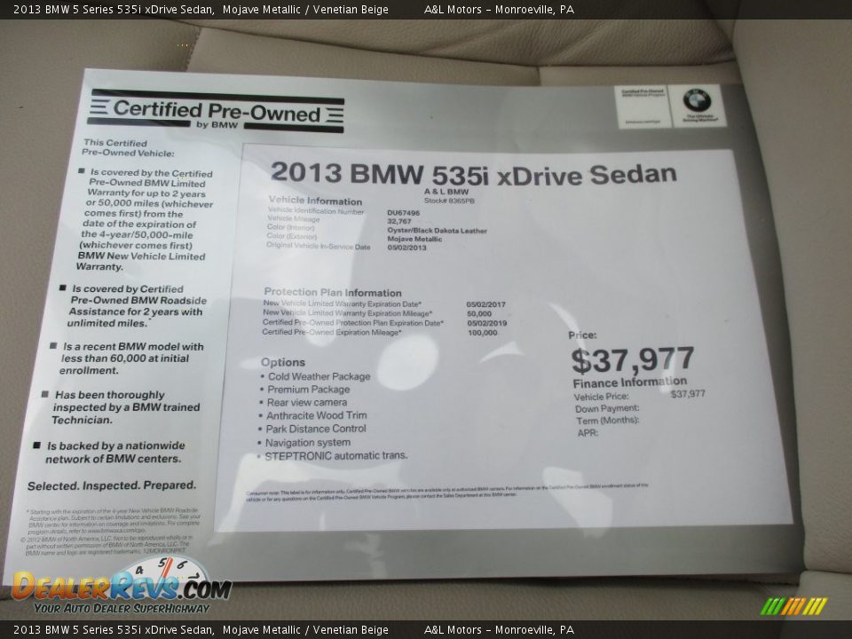 2013 BMW 5 Series 535i xDrive Sedan Window Sticker Photo #18