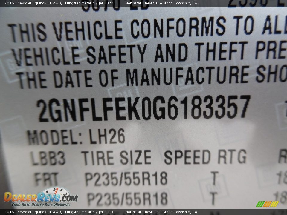 2016 Chevrolet Equinox LT AWD Tungsten Metallic / Jet Black Photo #14