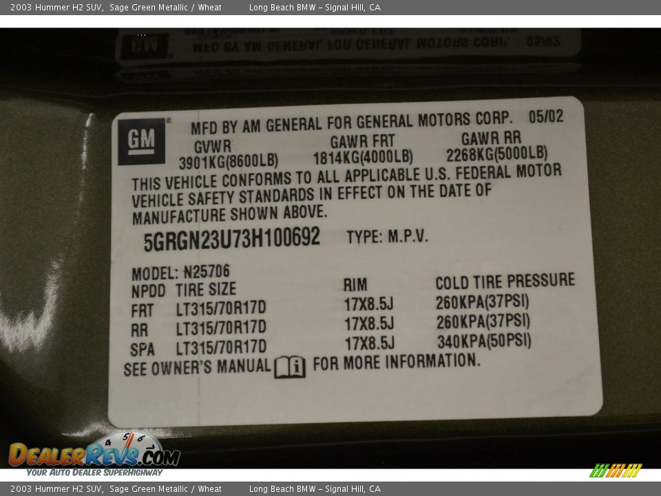 2003 Hummer H2 SUV Sage Green Metallic / Wheat Photo #11