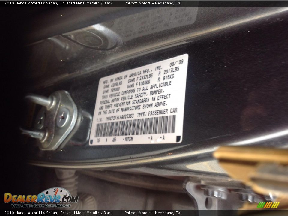 2010 Honda Accord LX Sedan Polished Metal Metallic / Black Photo #6