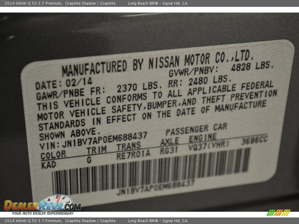 2014 Infiniti Q 50 3.7 Premium Graphite Shadow / Graphite Photo #11