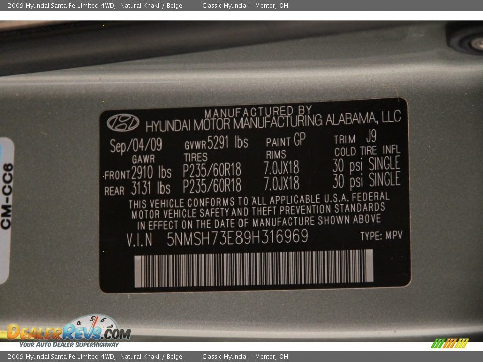 2009 Hyundai Santa Fe Limited 4WD Natural Khaki / Beige Photo #16