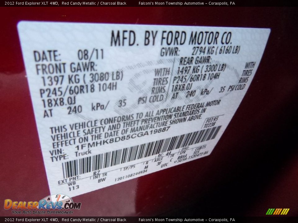 2012 Ford Explorer XLT 4WD Red Candy Metallic / Charcoal Black Photo #23