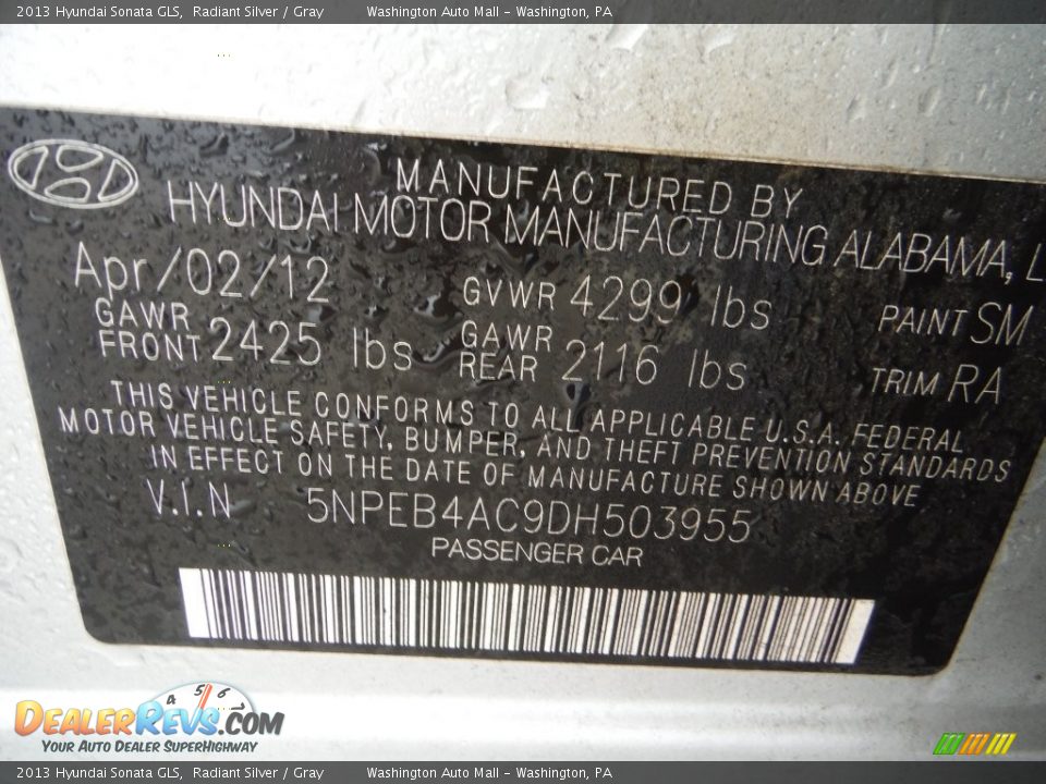 2013 Hyundai Sonata GLS Radiant Silver / Gray Photo #19