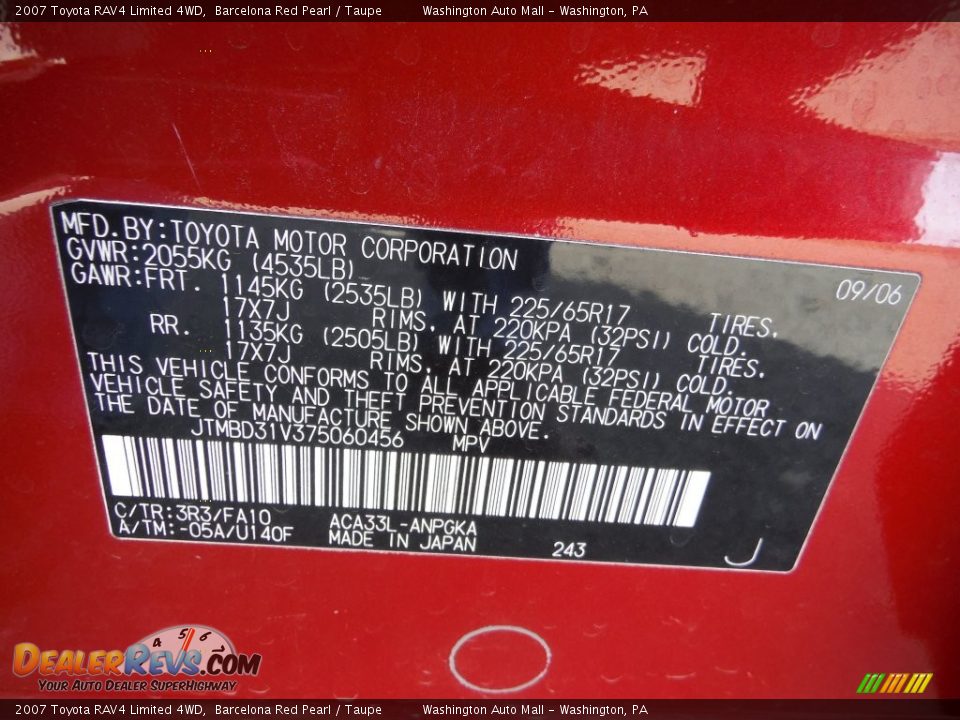 2007 Toyota RAV4 Limited 4WD Barcelona Red Pearl / Taupe Photo #19