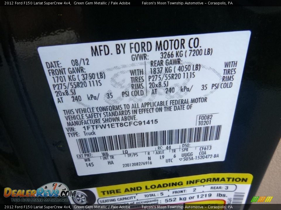 2012 Ford F150 Lariat SuperCrew 4x4 Green Gem Metallic / Pale Adobe Photo #23
