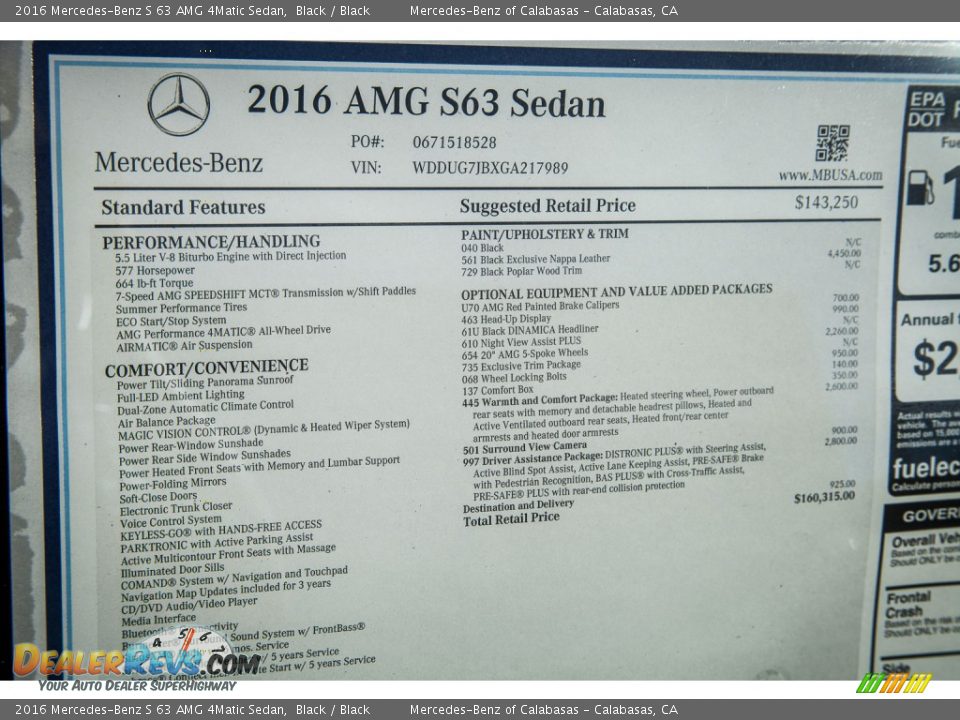 2016 Mercedes-Benz S 63 AMG 4Matic Sedan Window Sticker Photo #11