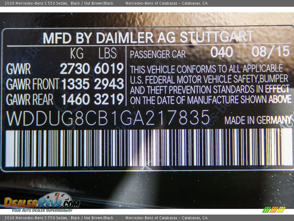 2016 Mercedes-Benz S 550 Sedan Black / Nut Brown/Black Photo #7