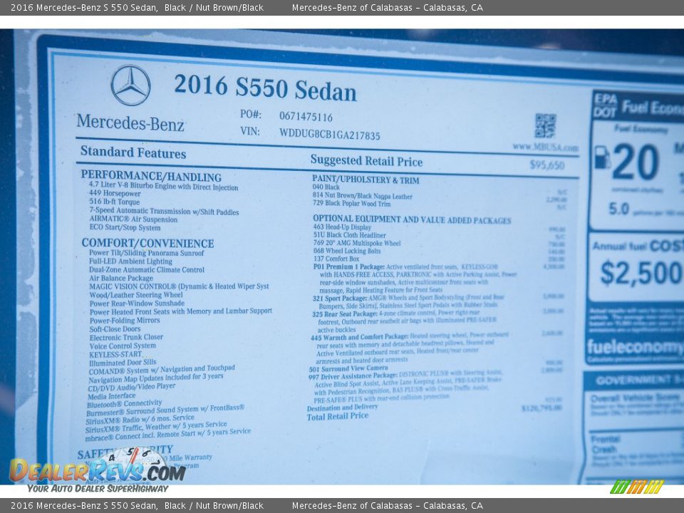 2016 Mercedes-Benz S 550 Sedan Black / Nut Brown/Black Photo #11