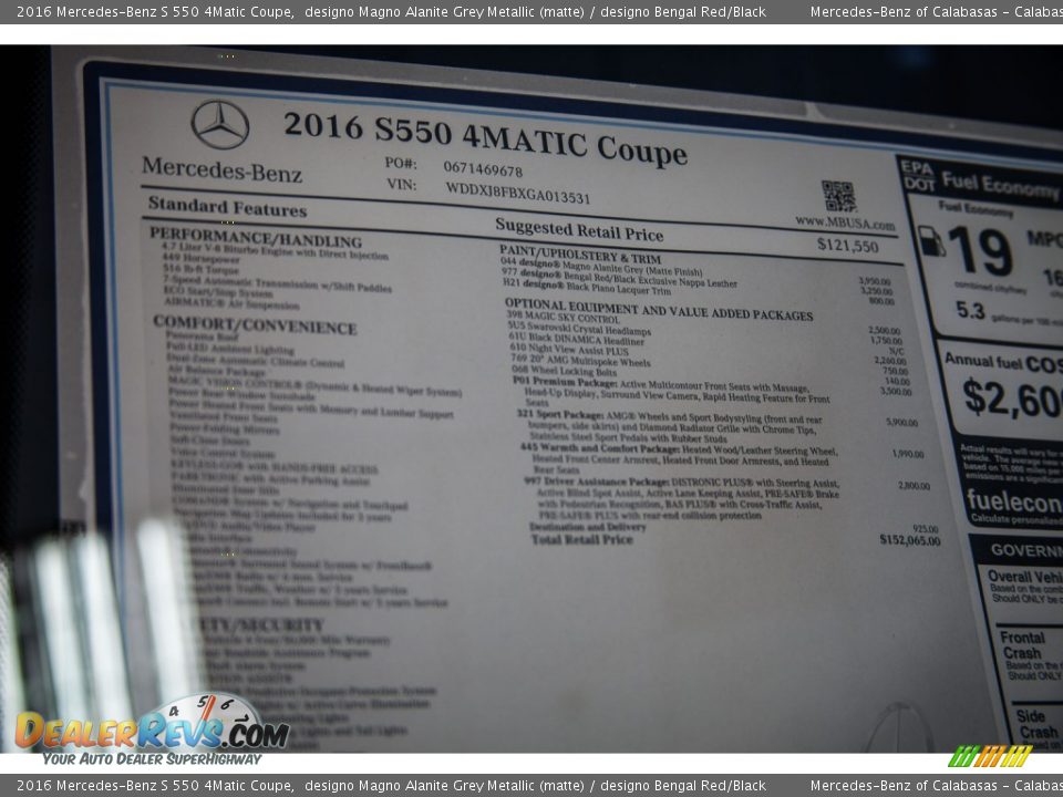 2016 Mercedes-Benz S 550 4Matic Coupe Window Sticker Photo #11