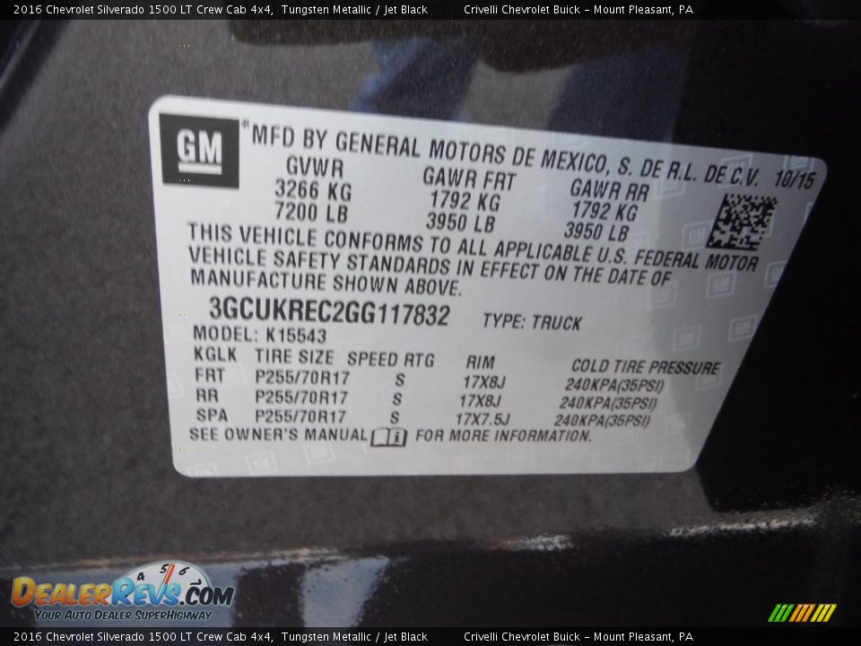 2016 Chevrolet Silverado 1500 LT Crew Cab 4x4 Tungsten Metallic / Jet Black Photo #20