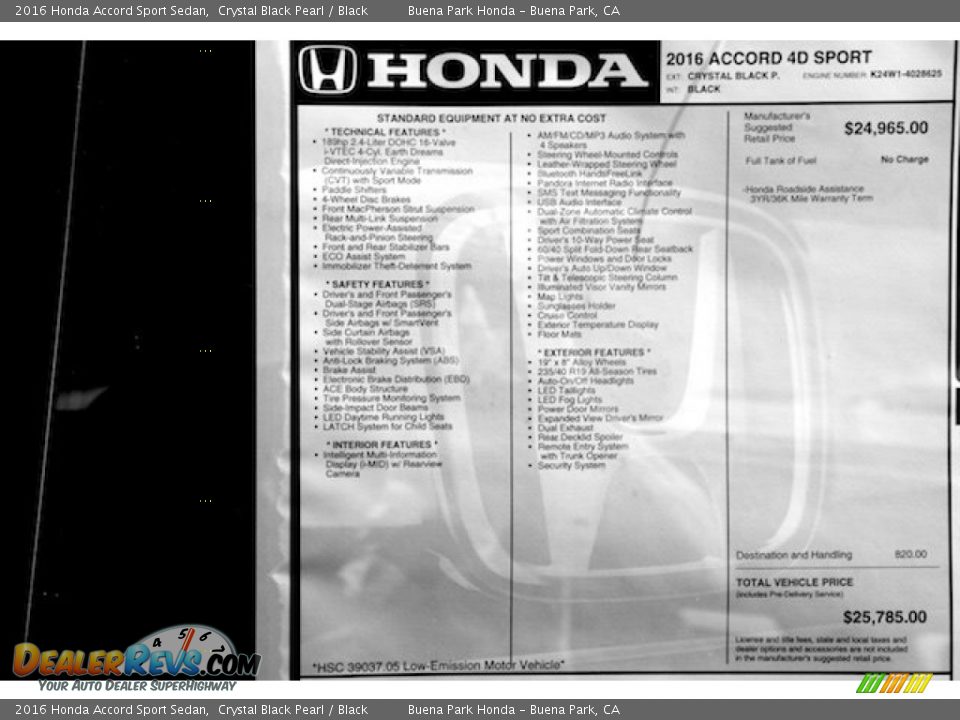 2016 Honda Accord Sport Sedan Crystal Black Pearl / Black Photo #16