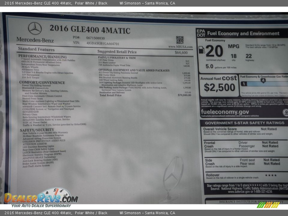 2016 Mercedes-Benz GLE 400 4Matic Window Sticker Photo #11