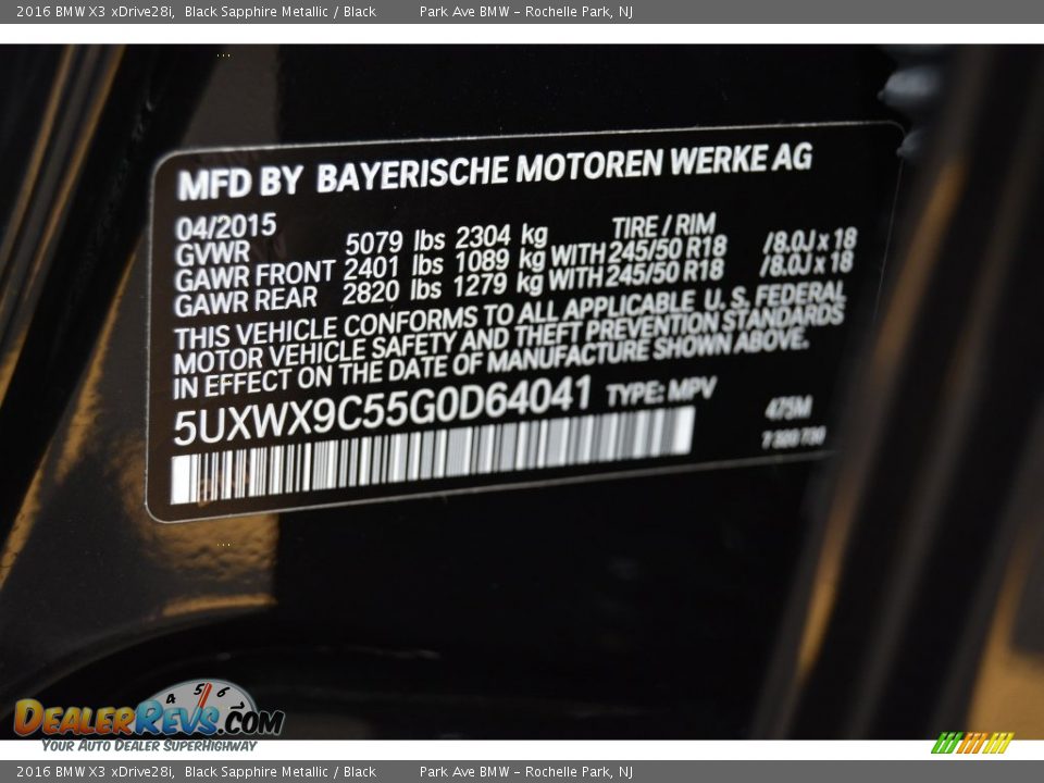 2016 BMW X3 xDrive28i Black Sapphire Metallic / Black Photo #34