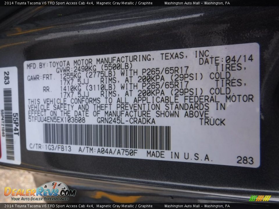 2014 Toyota Tacoma V6 TRD Sport Access Cab 4x4 Magnetic Gray Metallic / Graphite Photo #19