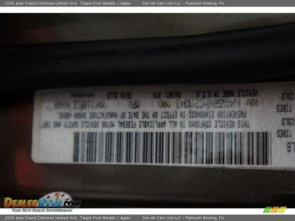2000 Jeep Grand Cherokee Limited 4x4 Taupe Frost Metallic / Agate Photo #16