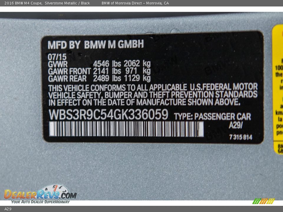 BMW Color Code A29 Silverstone Metallic