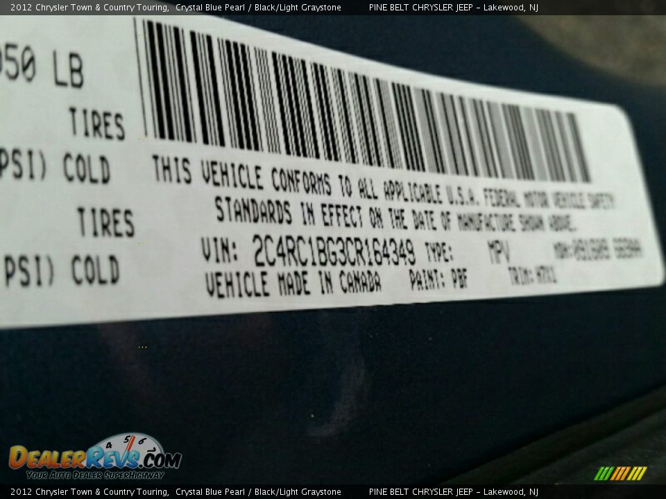 2012 Chrysler Town & Country Touring Crystal Blue Pearl / Black/Light Graystone Photo #17