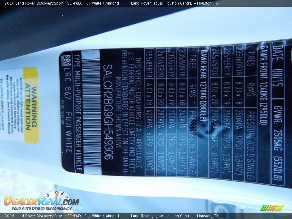 2016 Land Rover Discovery Sport HSE 4WD Fuji White / Almond Photo #22