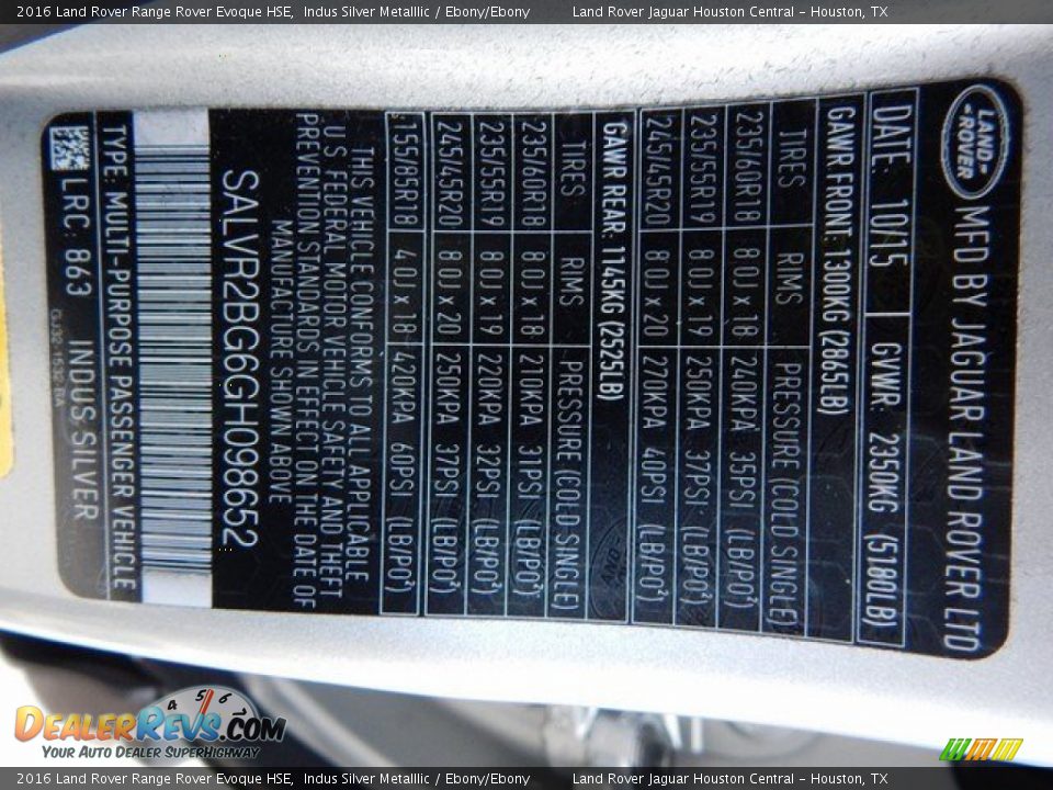 2016 Land Rover Range Rover Evoque HSE Indus Silver Metalllic / Ebony/Ebony Photo #19