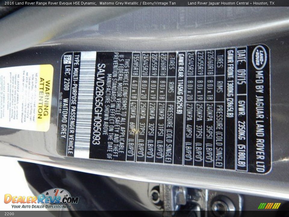 Land Rover Color Code 2200 Waitomo Grey Metalllic